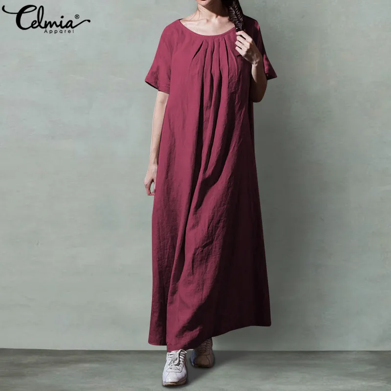 Celmia Plus Size Women Maxi Dress 2019 Summer Beach Dress Solid Casual Short Sleeve Loose Pleated Retro Linen Long Shirt Vestido
Celmia Plus Size Women Maxi Dress 2019 Summer Beach Dress Solid Casual Short Sleeve Loose Pleated Retro Linen Long Shirt Vestido