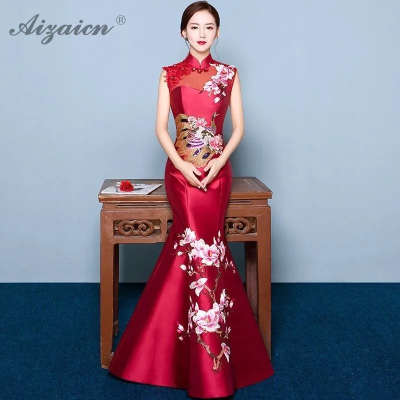 Red Embroidery Cheongsam Fashion Fish Tail Qipao China Traditional Clothing Women Dress Vintage Dresses Chinese Wedding Robe
Red Embroidery Cheongsam Fashion Fish Tail Qipao China Traditional Clothing Women Dress Vintage Dresses Chinese Wedding Robe