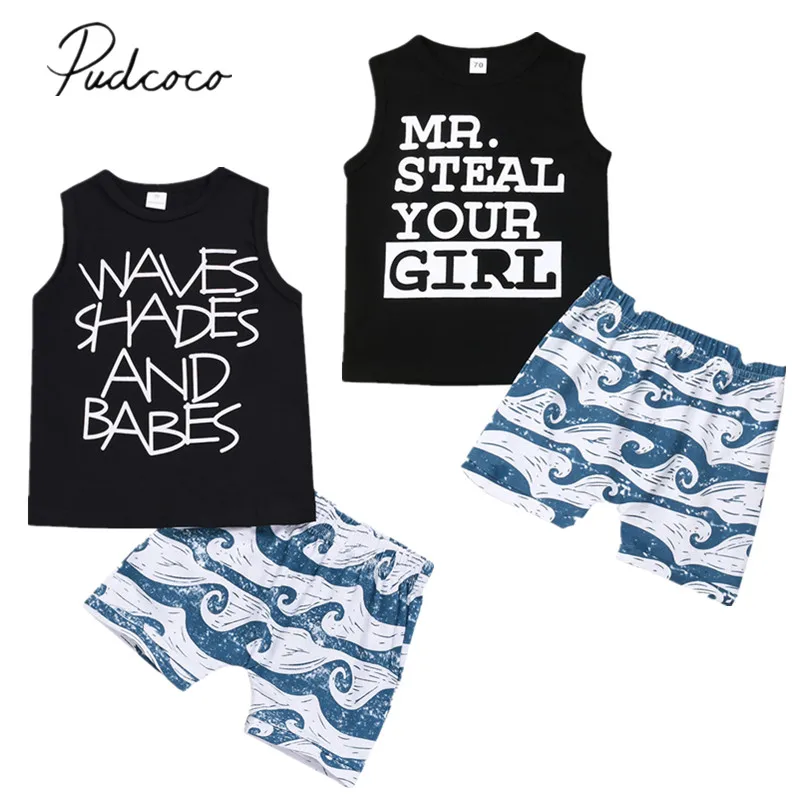 2019 Brand New 2PCS Set Toddler Baby Boy Outfit Cotton Letter Tops Vest + Waves Shorts Pants Children Summer Clothing 6M-3T
2019 Brand New 2PCS Set Toddler Baby Boy Outfit Cotton Letter Tops Vest + Waves Shorts Pants Children Summer Clothing 6M-3T