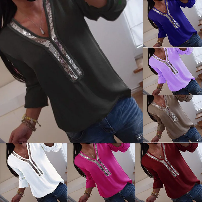 V Neck Sequins Blouses Woman 2019 Plus Size 5XL Spring Summer Solid White Chiffon Womens Tops And Blouse Ladies Shirts Blusas
V Neck Sequins Blouses Woman 2019 Plus Size 5XL Spring Summer Solid White Chiffon Womens Tops And Blouse Ladies Shirts Blusas