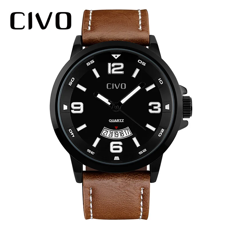 

CIVO Men's Quartz Leather Watch With Waterprooof Analogue Date Calendar Wrist Watch For Men 2019 Simple Design Male Clock