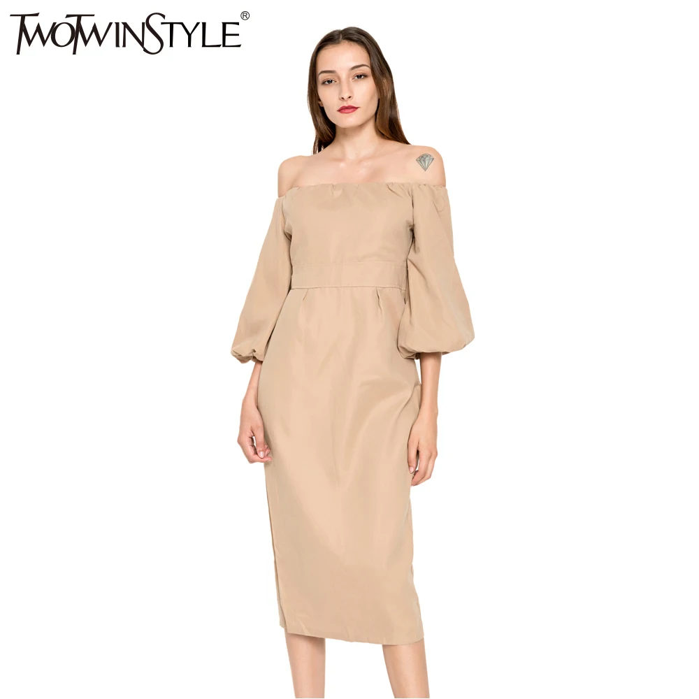TWOTWINSTYLE Sexy Off Shoulder Midi Long Summer Dress Slash Neck Lantern Sleeve Women Evening Party Dresses Female Plus Sizes
TWOTWINSTYLE Sexy Off Shoulder Midi Long Summer Dress Slash Neck Lantern Sleeve Women Evening Party Dresses Female Plus Sizes