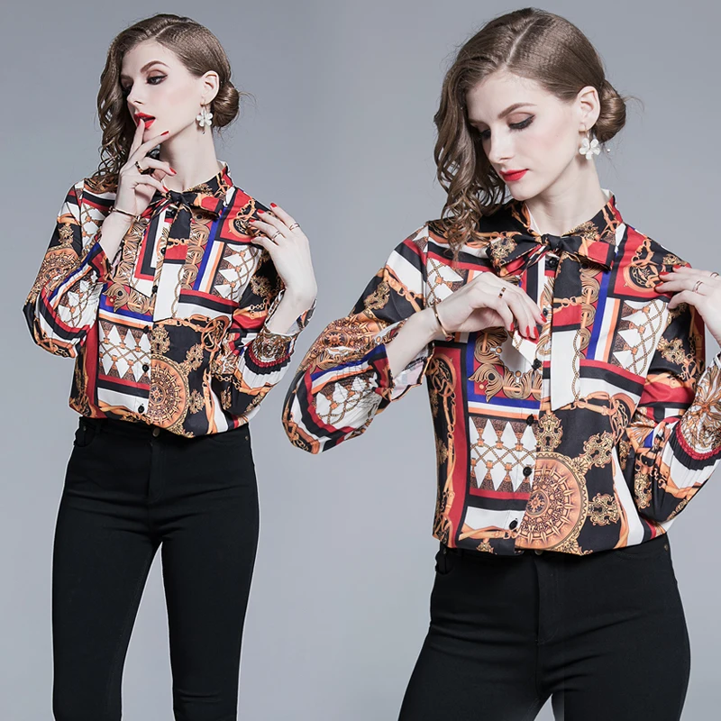 High Quality Runway Blouse Women Designer bow Collar Shirts Elegant Tie Print Blouse Office top luxury
High Quality Runway Blouse Women Designer bow Collar Shirts Elegant Tie Print Blouse Office top luxury