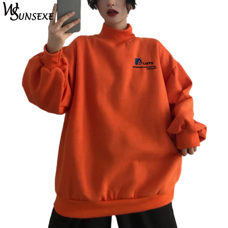 Hip Hop Loose Sweatshirt Women Casual High Neck Lantern Sleeve Solid Color Warm Thicken Pullovers 2019 New Fashion Streetwear
Hip Hop Loose Sweatshirt Women Casual High Neck Lantern Sleeve Solid Color Warm Thicken Pullovers 2019 New Fashion Streetwear