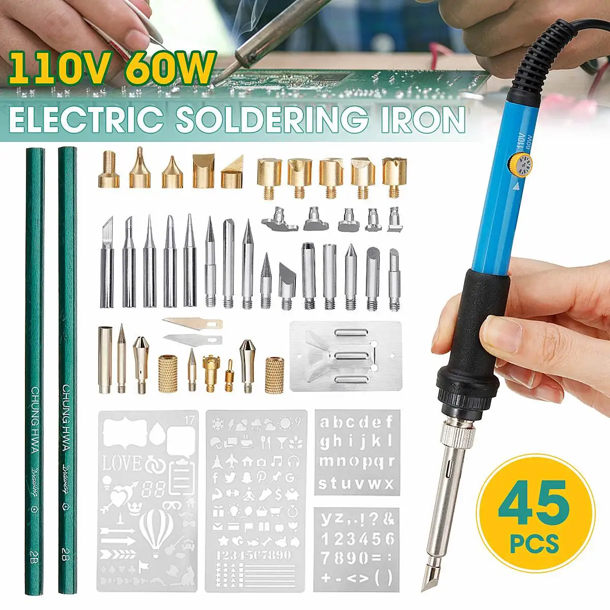 45Pcs Temperature Adjustable Electric Soldering Iron Kit 60W Welding Solder Station Heat Pencil Repair Tools Digital Multimeter
45Pcs Temperature Adjustable Electric Soldering Iron Kit 60W Welding Solder Station Heat Pencil Repair Tools Digital Multimeter