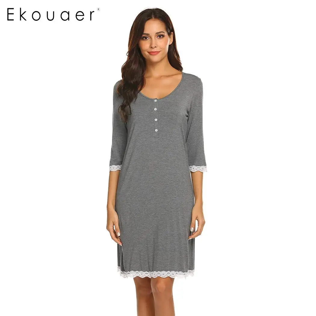 Ekouaer Nightgown Spring Summer Sleepwear Dress Women Fashion Nightdress V-Neck Maternity Three Quarter Sleeve Button Nightwear
Ekouaer Nightgown Spring Summer Sleepwear Dress Women Fashion Nightdress V-Neck Maternity Three Quarter Sleeve Button Nightwear
