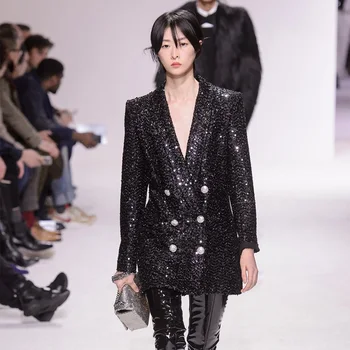 2019 Winter Luxury Sequins Women Black Blazer Runway Designer Double Breasted Buttons Female Formal Slim Jacket Coat Clothing
2019 Winter Luxury Sequins Women Black Blazer Runway Designer Double Breasted Buttons Female Formal Slim Jacket Coat Clothing