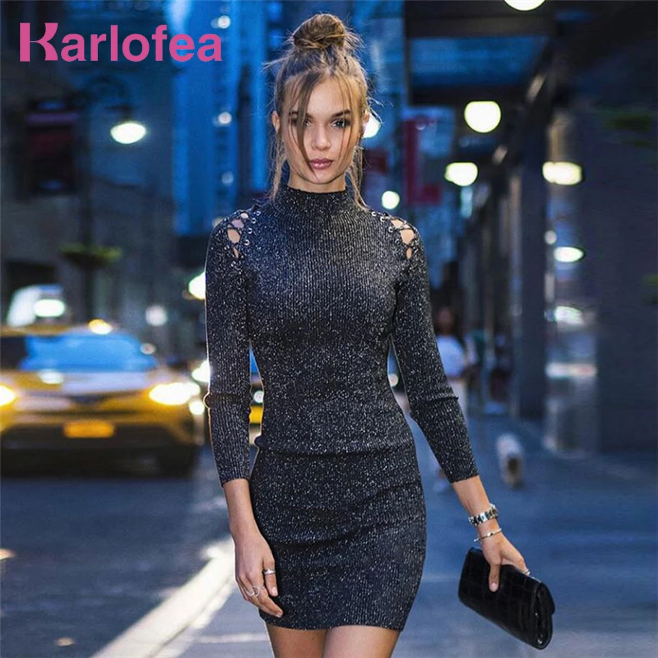 Karlofea Black Bodycon Party Dress For Women Autumn Winter Casual Slim Outfits Wear Chic Hollow Out Lace Up New Club Wear Dress
Karlofea Black Bodycon Party Dress For Women Autumn Winter Casual Slim Outfits Wear Chic Hollow Out Lace Up New Club Wear Dress