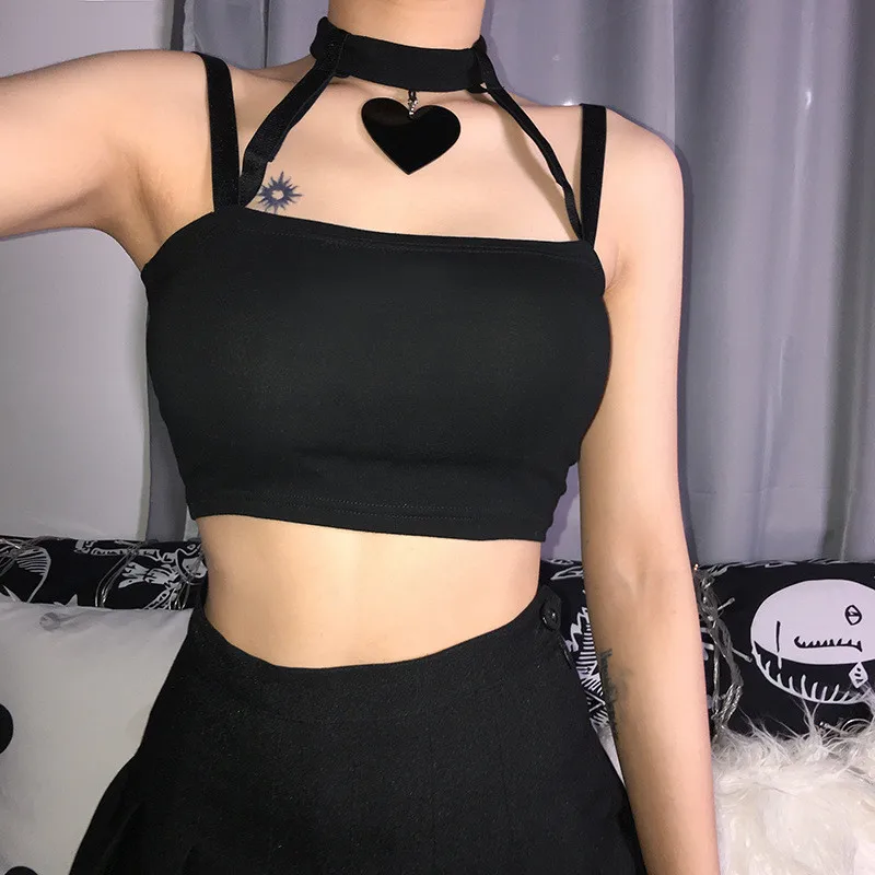 Gothic Black Crop Top Streetwear Choker Collar Halter Summer Tops For Women 2019 Off Shoulder Hollow Out Sexy Cami Top GRNSHTS
Gothic Black Crop Top Streetwear Choker Collar Halter Summer Tops For Women 2019 Off Shoulder Hollow Out Sexy Cami Top GRNSHTS