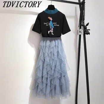 2019 Summer Women 2pcs Set Letter Character Print Short Sleeve TShirt + Mesh Long Skirts Suits Sweet Skirt Set For Elegant Woman
2019 Summer Women 2pcs Set Letter Character Print Short Sleeve TShirt + Mesh Long Skirts Suits Sweet Skirt Set For Elegant Woman