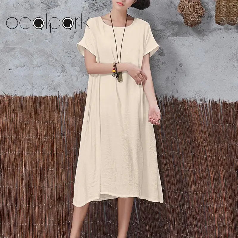 Oversize Ethnic Dress Women Cotton Long Dress Short Sleeve O-Neck Solid Split Loose Boho Midi robe female Lady Summer Dress 2019
Oversize Ethnic Dress Women Cotton Long Dress Short Sleeve O-Neck Solid Split Loose Boho Midi robe female Lady Summer Dress 2019