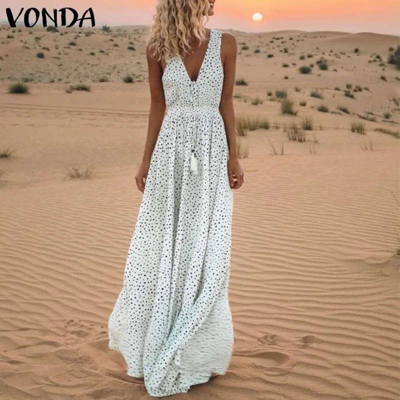 VONDA Bohemian Dot Print Dress Women 2019 Summer V Neck Sleeveless Floor-Length Vestidos Casual Loose Maxi Dresses Plus Size
VONDA Bohemian Dot Print Dress Women 2019 Summer V Neck Sleeveless Floor-Length Vestidos Casual Loose Maxi Dresses Plus Size