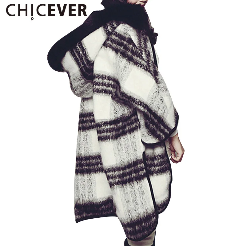 CHICEVER Black White Plaid Hooded Coat Female Wool Blends Winter Coats Women Cloak Sleeve Cape Cardigan Casual Clothes Plus Size
CHICEVER Black White Plaid Hooded Coat Female Wool Blends Winter Coats Women Cloak Sleeve Cape Cardigan Casual Clothes Plus Size