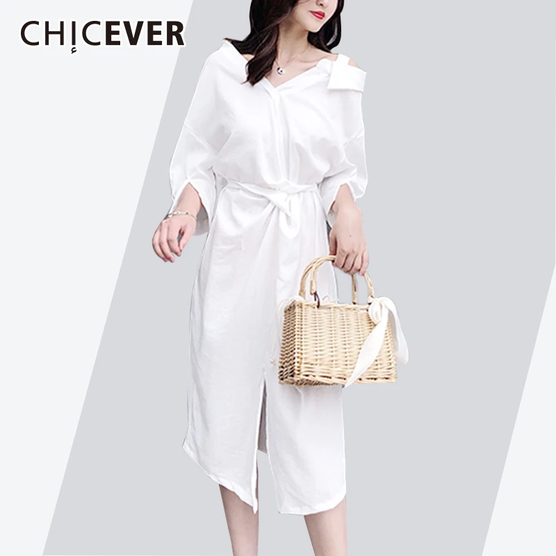 CHICEVER Summer Dresses For Women V neck Off The Shoulder High Waist Lace Up Hem Split Big Size Slim Dress Female Fashion New
CHICEVER Summer Dresses For Women V neck Off The Shoulder High Waist Lace Up Hem Split Big Size Slim Dress Female Fashion New
