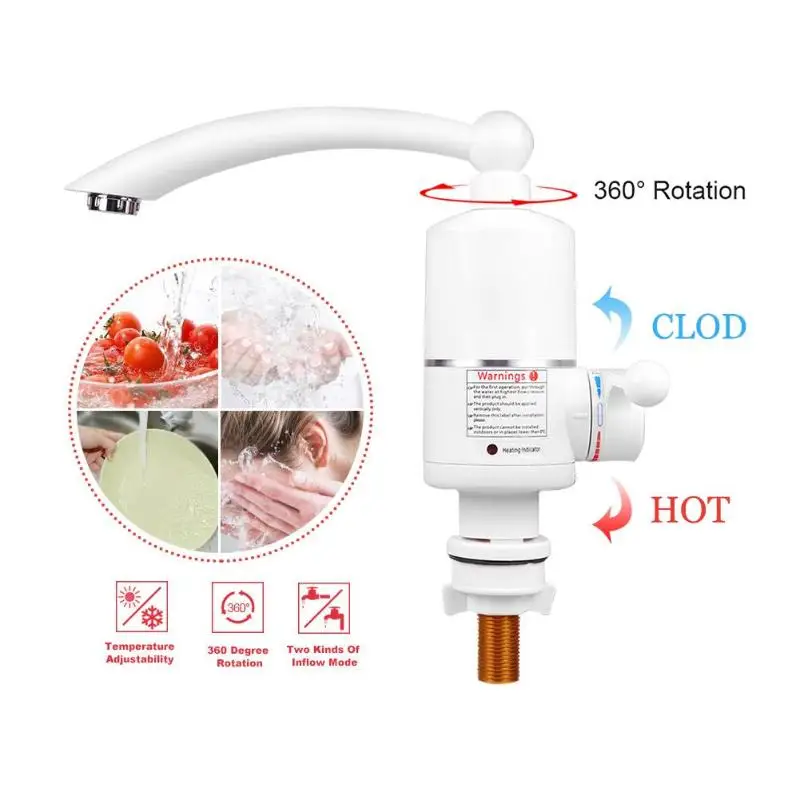 3000W 220V Instant Tankless Electric Heating Water Heater Tap Hot Cold Water 360 Degrees Kitchen Faucet EU Plug
3000W 220V Instant Tankless Electric Heating Water Heater Tap Hot Cold Water 360 Degrees Kitchen Faucet EU Plug