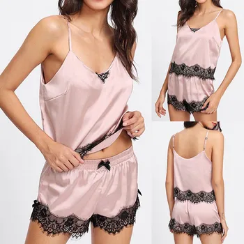 2019 New Summer Fashion Sexy Women's Pink Spaghetti Strap Lace Applique Satin Cami Tops Shorts Home Suit Casual Women Sets
2019 New Summer Fashion Sexy Women's Pink Spaghetti Strap Lace Applique Satin Cami Tops Shorts Home Suit Casual Women Sets