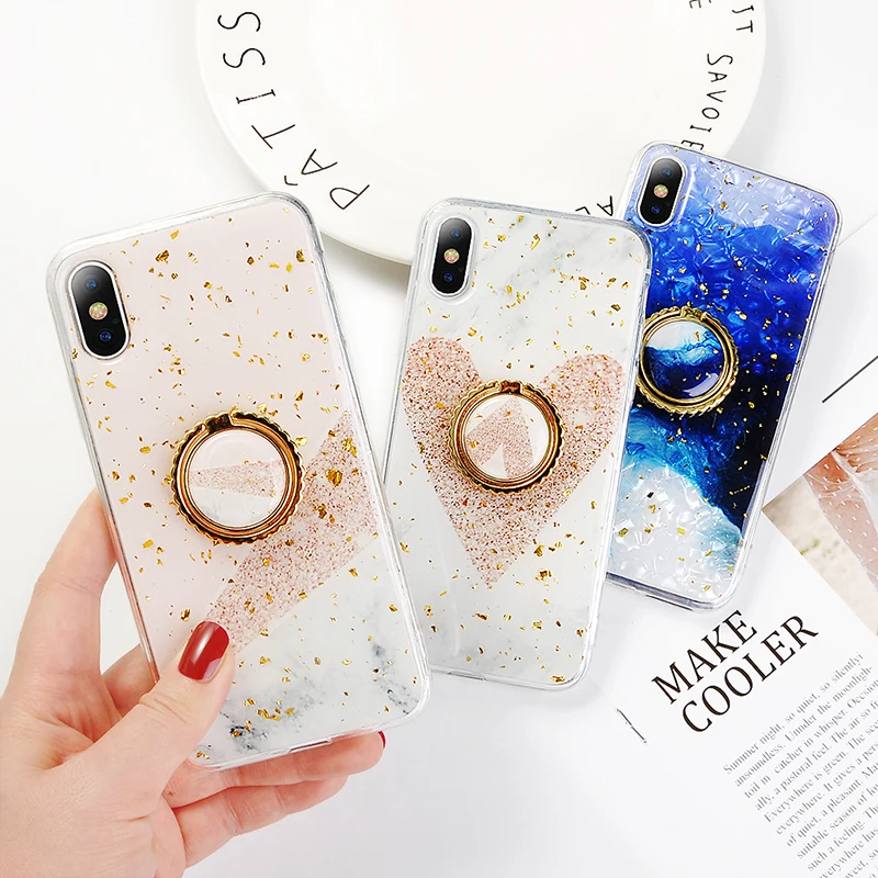 Finger ring Gold Foil Bling Phone Case For iPhone XS Max XR XS Utral Thin Soft TPU Ring Holder Back Cover For iPhone X 7 8 Plus
Finger ring Gold Foil Bling Phone Case For iPhone XS Max XR XS Utral Thin Soft TPU Ring Holder Back Cover For iPhone X 7 8 Plus