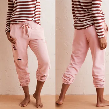 High Waist Holes Casual Drawstring Harem Pants Women Ladies Solid Long Loose Trousers For Female 
High Waist Holes Casual Drawstring Harem Pants Women Ladies Solid Long Loose Trousers For Female