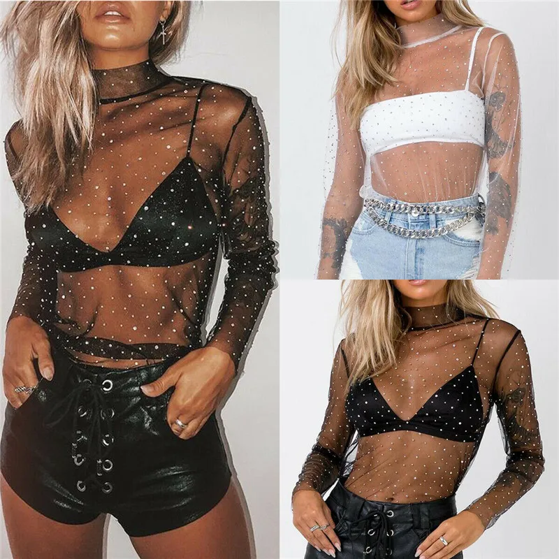 Women Lace Mesh Sheer Blouses Sexy Lady Shiny See-through Beads Shirts Long Sleeve Tops Shirt Blouse Women Clothing Clubwear
Women Lace Mesh Sheer Blouses Sexy Lady Shiny See-through Beads Shirts Long Sleeve Tops Shirt Blouse Women Clothing Clubwear