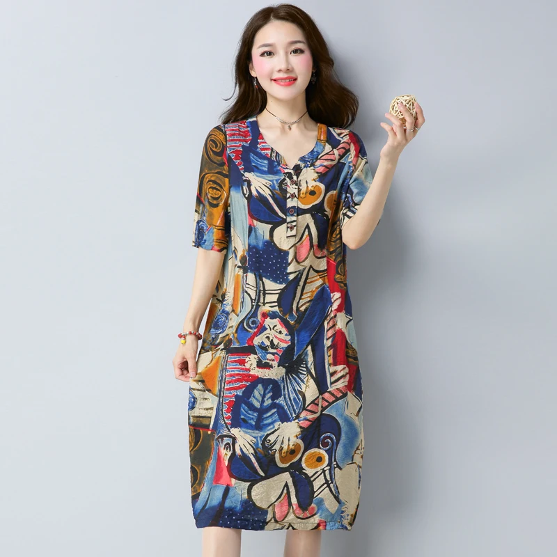 New 2019 Women Summer Vintage V-neck Printing Cotton Linen Dress Sundress Loose Knee-Length Party Dresses Vestidos
New 2019 Women Summer Vintage V-neck Printing Cotton Linen Dress Sundress Loose Knee-Length Party Dresses Vestidos