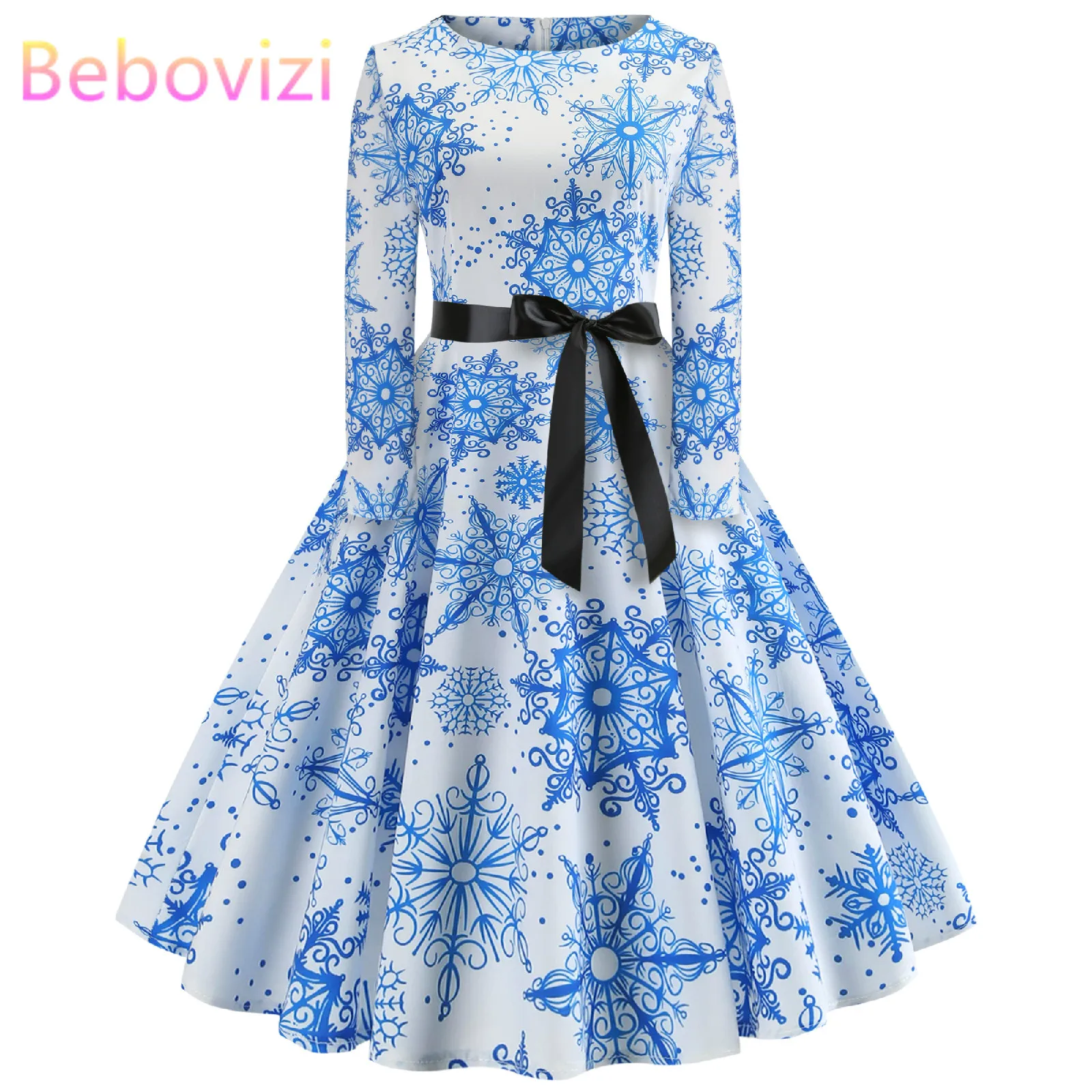 Women Elegant Christmas Dress Long Sleeve Print Vintage Belt Party Dress Snowflake White Autumn Winter Bodycon Dresses Vestidos
Women Elegant Christmas Dress Long Sleeve Print Vintage Belt Party Dress Snowflake White Autumn Winter Bodycon Dresses Vestidos