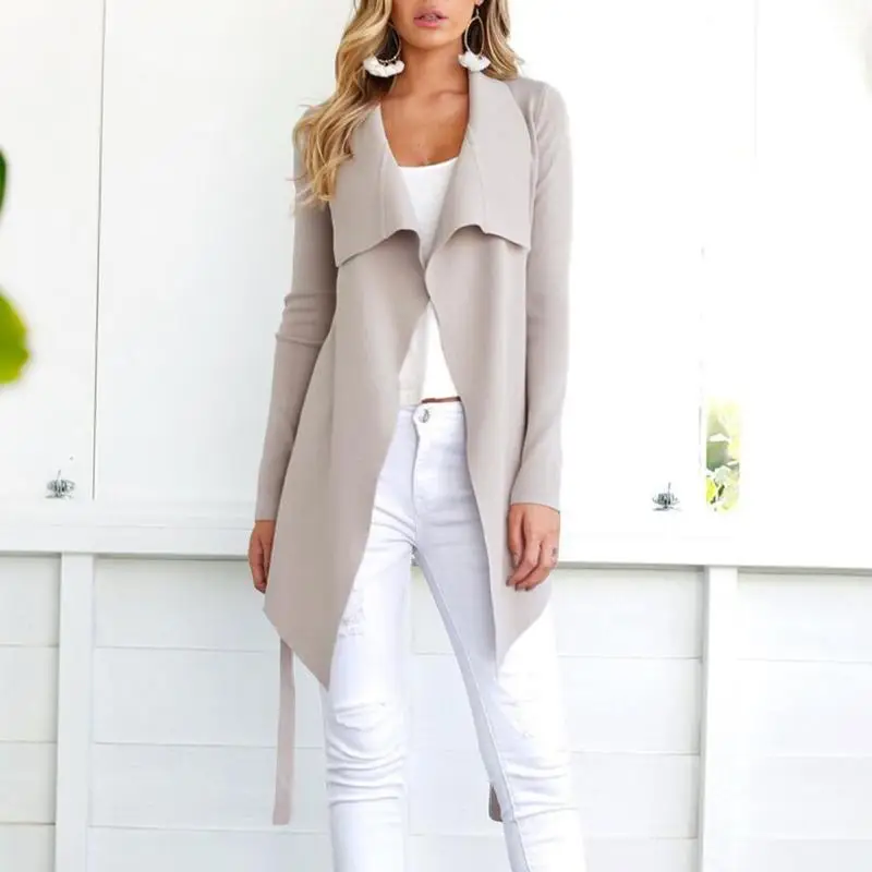 Women Long Sleeve Waterfall Collar Irregular Trench Coat Open Front Solid Color Slim Fit Cardigan with Belt
Women Long Sleeve Waterfall Collar Irregular Trench Coat Open Front Solid Color Slim Fit Cardigan with Belt