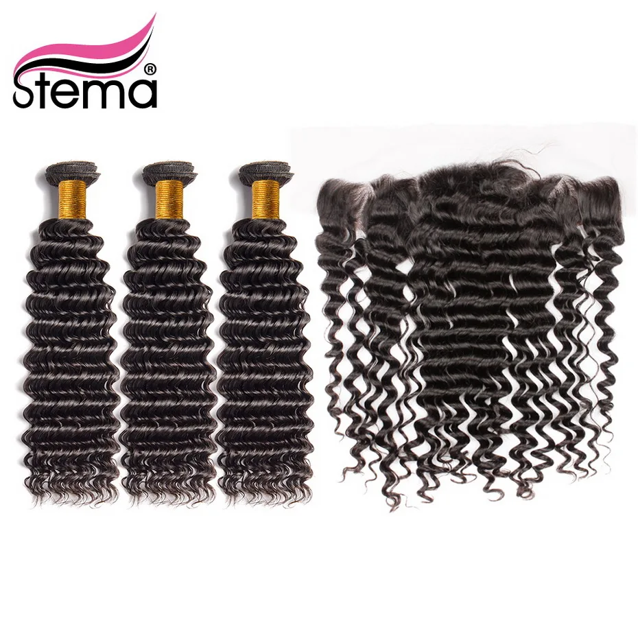 Stema 3Pcs Deep Wave Weave With 13x4 Swiss Lace Frontal Closure Brazilian Human Non-Remy Hair Bundles 30" 32" 34" 36" 38" 40"
Stema 3Pcs Deep Wave Weave With 13x4 Swiss Lace Frontal Closure Brazilian Human Non-Remy Hair Bundles 30" 32" 34" 36" 38" 40"