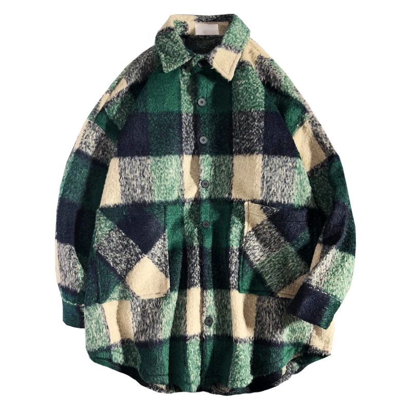 

Woolen Material Shirt Male Long Sleeve Easy Tide Restore Ancient Ways Literature Other Clothes Lattice Loose Coat Y722 - P90