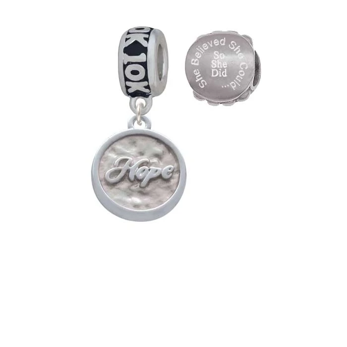 Silvertone Hope - Round Seal 10K Run She Believed Could Charm Beads (Set of 2) |
