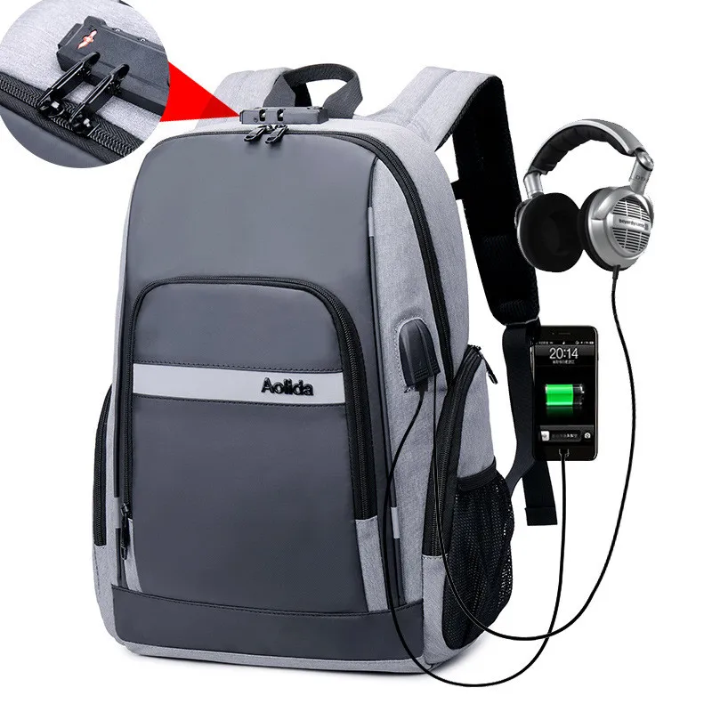 External Usb Charge Backpack Men Anti Theft Lock Laptop Bag School Bags Waterproof Male Travel Backpacks With Headphone Plug
External Usb Charge Backpack Men Anti Theft Lock Laptop Bag School Bags Waterproof Male Travel Backpacks With Headphone Plug