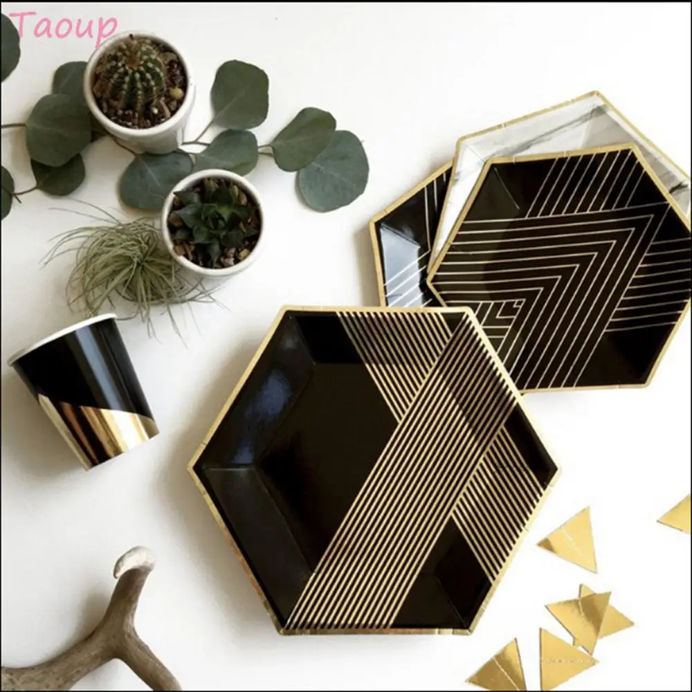 Taoup Elegant Black Paper Stripe Disposable Tableware High Grade Marble Plates Napkins Cups Western style Party Decor Supplies
Taoup Elegant Black Paper Stripe Disposable Tableware High Grade Marble Plates Napkins Cups Western style Party Decor Supplies