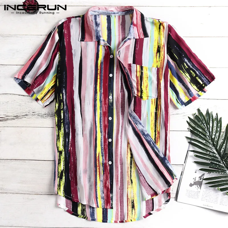 INCERUN 2019 Men Striped Shirt Lapel Neck Short Sleeve Button Breathable Tops Streetwear Casual Men Hawaiian Shirts Camisa S-5XL
INCERUN 2019 Men Striped Shirt Lapel Neck Short Sleeve Button Breathable Tops Streetwear Casual Men Hawaiian Shirts Camisa S-5XL