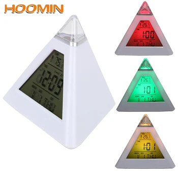 

Digital Alarm Clock Perpetual Calendar Thermometer Colorful Backlight Change Clock Triangle Pyramid Home Decoration