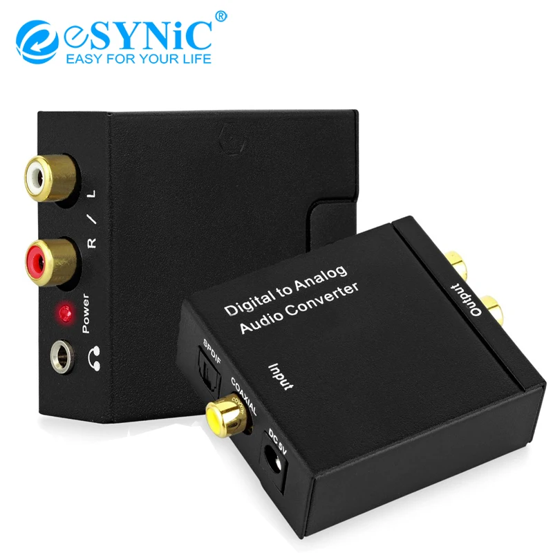 eSYNiC 24K Aluminum DAC Converter 5.1CH Digital Convert To 2.1CH Analog Stereo Optical/SPDI/Toslink To RCA+3.5mm Audio Adapter
eSYNiC 24K Aluminum DAC Converter 5.1CH Digital Convert To 2.1CH Analog Stereo Optical/SPDI/Toslink To RCA+3.5mm Audio Adapter