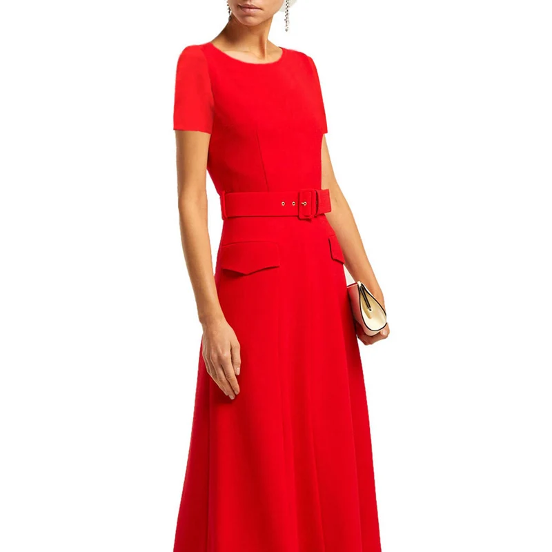 ladies office style clothes solid color red / black vintage dress round neck short sleeves buckle belt flap pockets a line dress
ladies office style clothes solid color red / black vintage dress round neck short sleeves buckle belt flap pockets a line dress