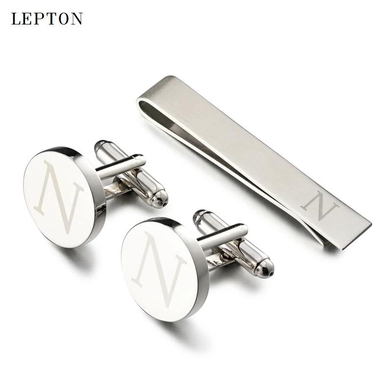 

Lepton Letters Cufflinks & Tie Clips Set Silver Color Letters Of An Alphabet N Cufflinks For Mens Shirt Cuffs Cufflink Gemelos