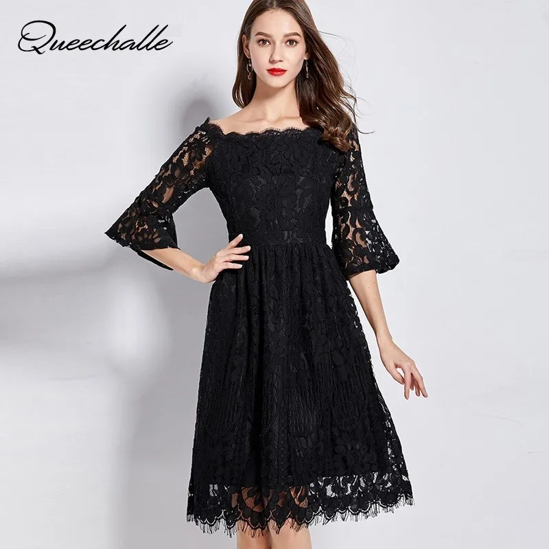 Red Black Plus Size Lace Dress Women Sexy Slash Neck Half Sleeve Fit & Flare Dresses Elegant Flare Sleeve Knee length Vestidos
Red Black Plus Size Lace Dress Women Sexy Slash Neck Half Sleeve Fit & Flare Dresses Elegant Flare Sleeve Knee length Vestidos