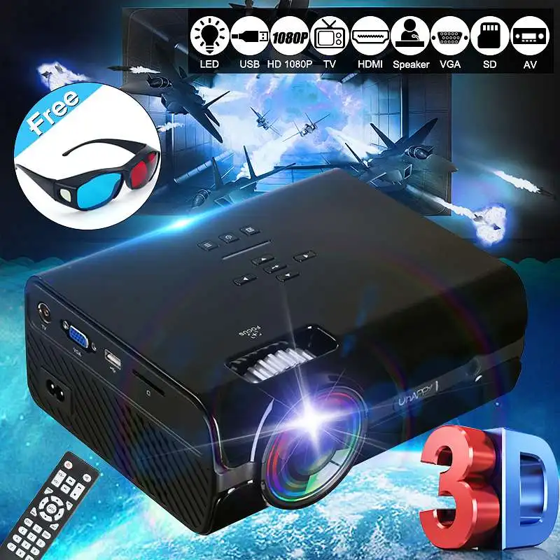 LCD LED Projector 7500 Lumens 800 x 480 Resolution Support 1080P Home Theatre System Office Home Cinema+ 3D glasses for free
LCD LED Projector 7500 Lumens 800 x 480 Resolution Support 1080P Home Theatre System Office Home Cinema+ 3D glasses for free