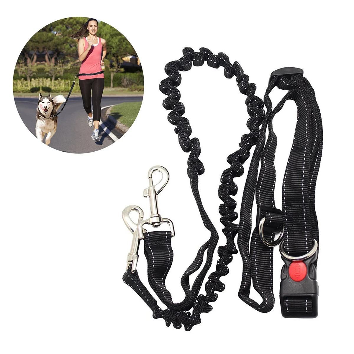 

Hands Free Running Dog Lead, Adjustable Waist Belt Perfect for Jogging Hiking Walking, Dog Lead Leash Bungee Harness for Running