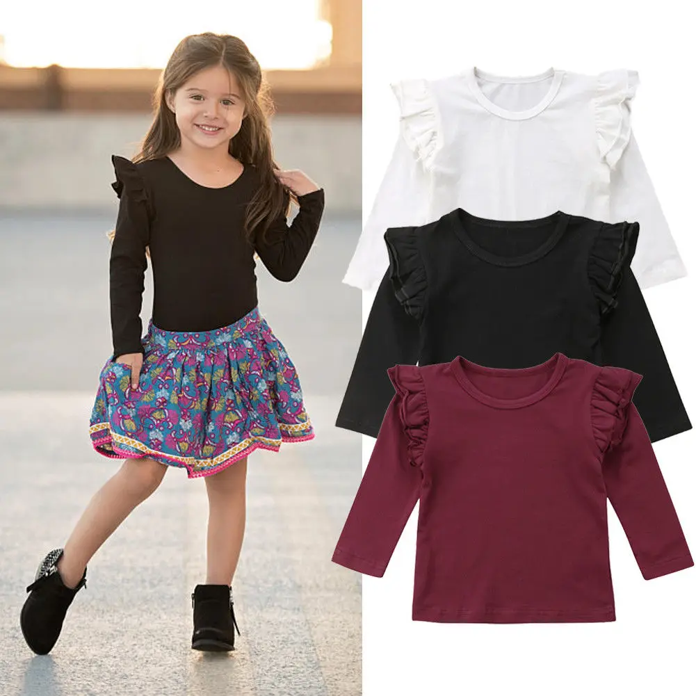 Toddler Kids Baby Girl Ruffles Long Sleeve Solid Color Cotton T-shirt Tee Tops Children Clothes
Toddler Kids Baby Girl Ruffles Long Sleeve Solid Color Cotton T-shirt Tee Tops Children Clothes