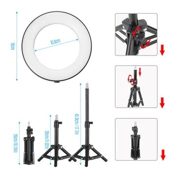 6 Inch Desktop Mini LED Ring Light 3000-6000K 3 Light Modes with Wireless Remote Control Tripod Stand 3 Cell Phone Holder Camera
6 Inch Desktop Mini LED Ring Light 3000-6000K 3 Light Modes with Wireless Remote Control Tripod Stand 3 Cell Phone Holder Camera