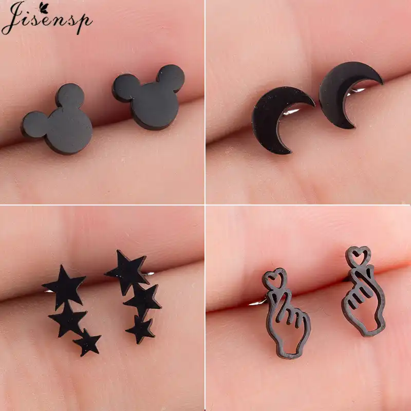 jisensp trendy moon stars stainless steel earrings simple lovely