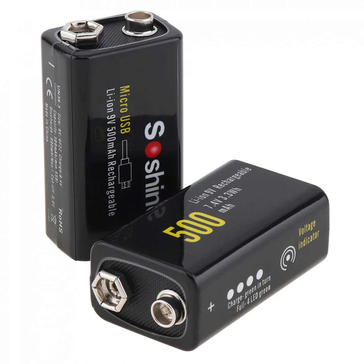 Soshine 2Pcs 9V 500Mah Li-Ion 7.4V 3.3Wh Rechargeable Battery Micro-Usb Protected For Multimeter Wireless Microphone Alarm
Soshine 2Pcs 9V 500Mah Li-Ion 7.4V 3.3Wh Rechargeable Battery Micro-Usb Protected For Multimeter Wireless Microphone Alarm