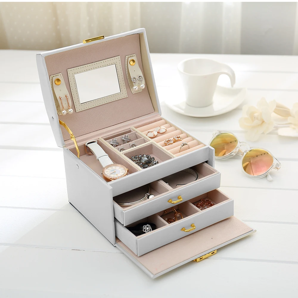 Makeup Pouch Three-layer Cosmetic Storage Box Leather Jewelry Box Automatic For Women Earring Ring Organizer Cosmetic Decoration
Makeup Pouch Three-layer Cosmetic Storage Box Leather Jewelry Box Automatic For Women Earring Ring Organizer Cosmetic Decoration
