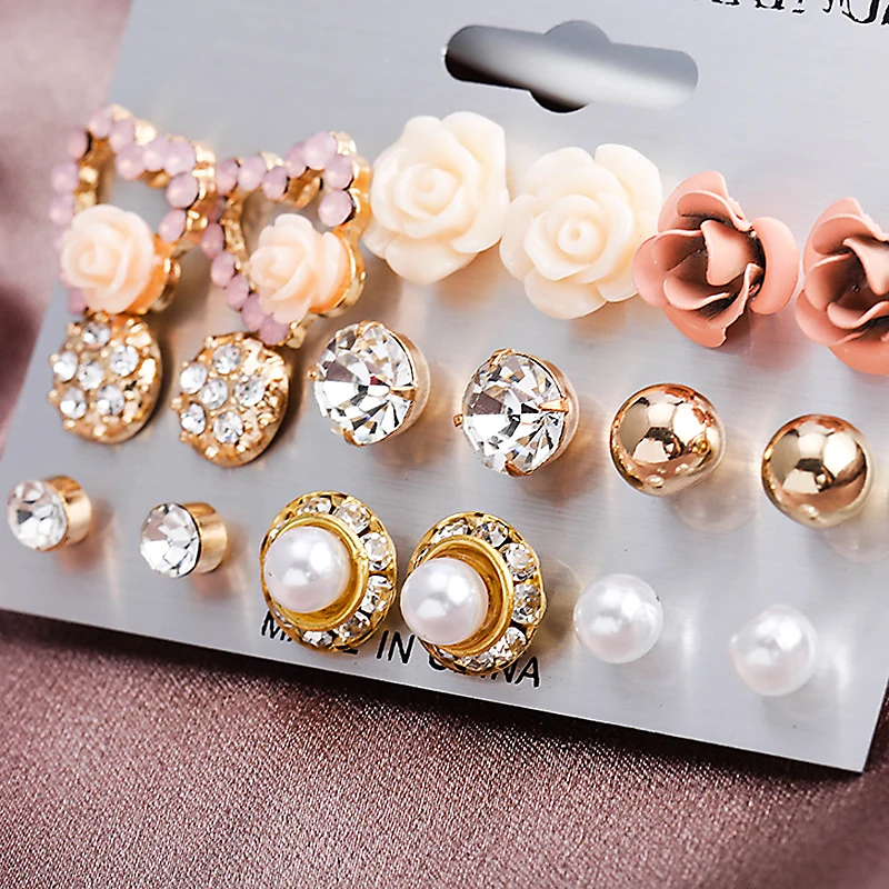 Elegant Ear Studs Crystal 9 Pairs/Set Pearl Flower Gift Earrings Ear Studs Women's Elegant Crystal Jewelry
Elegant Ear Studs Crystal 9 Pairs/Set Pearl Flower Gift Earrings Ear Studs Women's Elegant Crystal Jewelry
