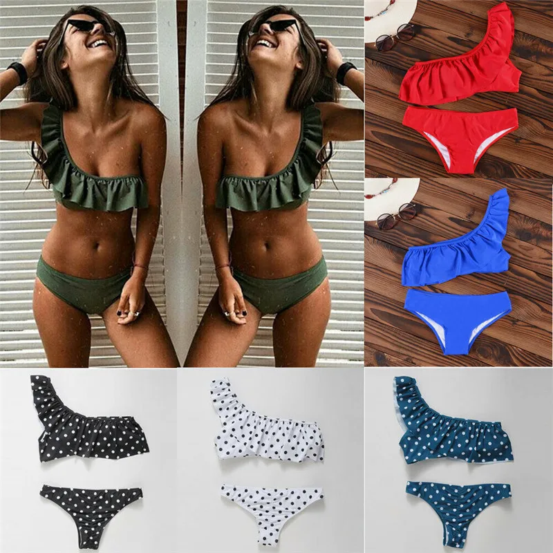 2019 Ruffles biquini Sexy Women padded one shoulder swimwear bikini set Push-up bra top low waist swimsuit Dot vintage beachwear
2019 Ruffles biquini Sexy Women padded one shoulder swimwear bikini set Push-up bra top low waist swimsuit Dot vintage beachwear