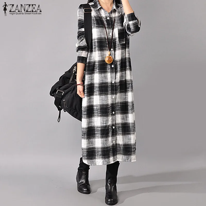 Women Plaid Checked Long Dress ZANZEA Autumn Lapel Neck Long Sleeve Casual Shirt Vestido Robe Buttons Down Cotton Sundress Tunic
Women Plaid Checked Long Dress ZANZEA Autumn Lapel Neck Long Sleeve Casual Shirt Vestido Robe Buttons Down Cotton Sundress Tunic