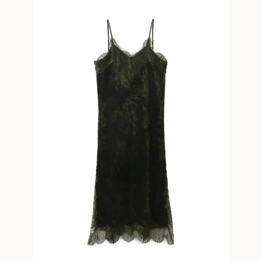 Summer Women Sexy Lace Patchwork Velvet Dress V Neck Spaghetti Strap Club Dress Lace Hollow Out Midi Dress
Summer Women Sexy Lace Patchwork Velvet Dress V Neck Spaghetti Strap Club Dress Lace Hollow Out Midi Dress