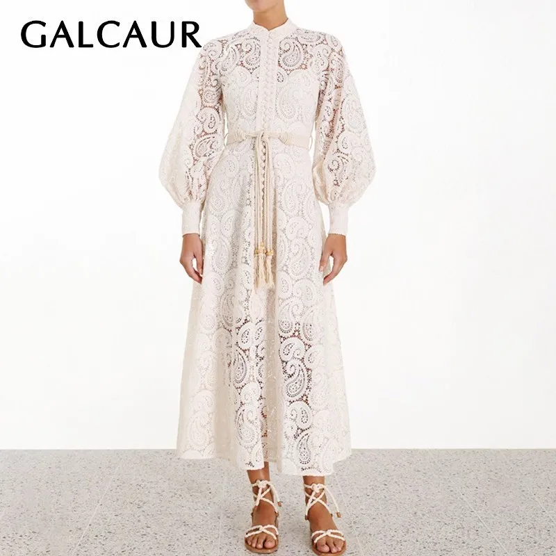 GALCAUR Summer Hollow Out Dress For Women Stand Lantern Sleeve High Waist Bandage Midi Dresses Female Elegant 2019 Fashion
GALCAUR Summer Hollow Out Dress For Women Stand Lantern Sleeve High Waist Bandage Midi Dresses Female Elegant 2019 Fashion