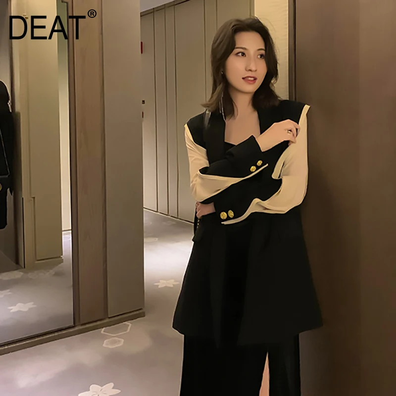 DEAT 2019 New Spring Summer Lapel Long Sleeve Hit Color Split Joint Loose Temperament Jacket Women Coat Fashion Tide JU298
DEAT 2019 New Spring Summer Lapel Long Sleeve Hit Color Split Joint Loose Temperament Jacket Women Coat Fashion Tide JU298